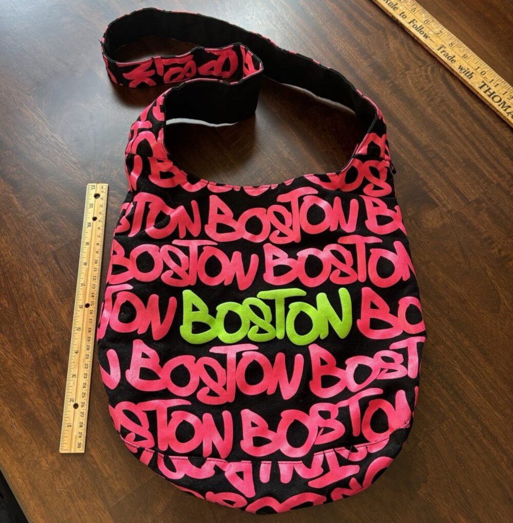 Robin Ruth Boston Logo Print Shoulder Bag Black Pink Green Magnetic Closure